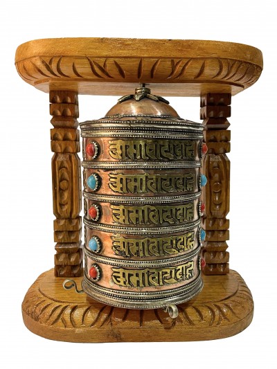 Wall Prayer Wheel With Mantra Inside, [with Carved Mantra, Stone Setting], Wall Mountable