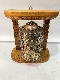 Wall Prayer Wheel With Mantra Inside, [with Carved Mantra, Stone Setting], Wall Mountable