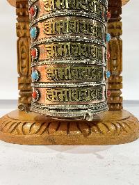 Wall Prayer Wheel With Mantra Inside, [with Carved Mantra, Stone Setting], Wall Mountable