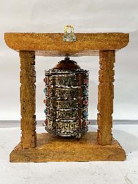 Wall Prayer Wheel With Mantra Inside, [with Carved Mantra, Stone Setting], Wall Mountable