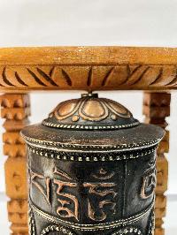 Wall Prayer Wheel With Mantra Inside, [oxidized With Carved Mantra, Ashtamangala], Wall Mountable