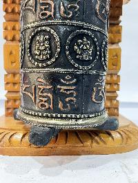 Wall Prayer Wheel With Mantra Inside, [oxidized With Carved Mantra, Ashtamangala], Wall Mountable