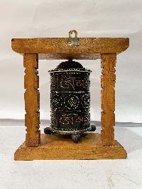 Wall Prayer Wheel With Mantra Inside, [oxidized With Carved Mantra, Ashtamangala], Wall Mountable