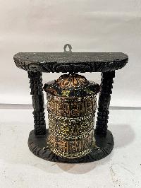 Wall Prayer Wheel With Mantra Inside, [oxidized, With Carved Mantra, Ashtamangala], Wall Mountable