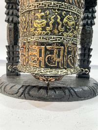 Wall Prayer Wheel With Mantra Inside, [oxidized, With Carved Mantra, Ashtamangala], Wall Mountable