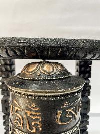 Wall Prayer Wheel With Mantra Inside, [oxidized With Carved Mantra, Ashtamangala]