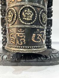 Wall Prayer Wheel With Mantra Inside, [oxidized With Carved Mantra, Ashtamangala]