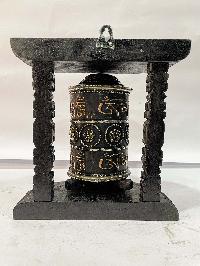 Wall Prayer Wheel With Mantra Inside, [oxidized With Carved Mantra, Ashtamangala]