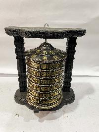 Wall Prayer Wheel With Mantra Inside, [oxidized, With Carved Mantra]