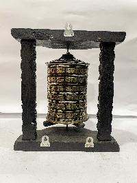 Wall Prayer Wheel With Mantra Inside, [oxidized, With Carved Mantra]