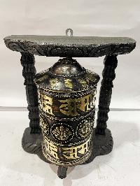 Wall Prayer Wheel With Mantra Inside, [oxidized, With Carved Mantra]