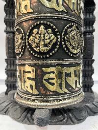 Wall Prayer Wheel With Mantra Inside, [oxidized, With Carved Mantra]