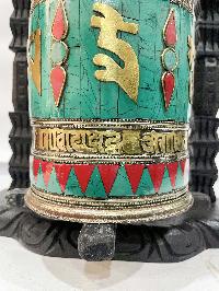 Wall Prayer Wheel With Mantra Inside, [with Carved Mantra, Stone Setting]