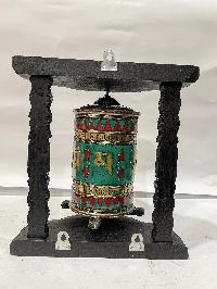 Wall Prayer Wheel With Mantra Inside, [with Carved Mantra, Stone Setting]