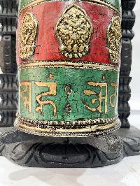 Wall Prayer Wheel With Mantra Inside, [with Carved Mantra, Ashtamangala, Stone Setting]