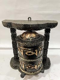 Wall Prayer Wheel With Mantra Inside, [oxidized With Carved Mantra]