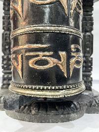 Wall Prayer Wheel With Mantra Inside, [oxidized With Carved Mantra]