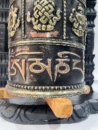 Wall Prayer Wheel With Mantra Inside, [with Carved Mantra, Ashtamangala]