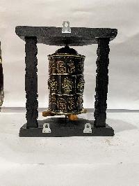 Wall Prayer Wheel With Mantra Inside, [with Carved Mantra, Ashtamangala]