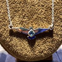 Designer Silver American Eagle With Blue Topaz Necklace