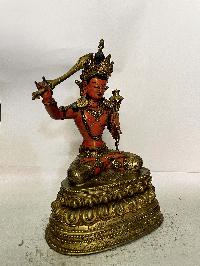 Buddhist Statue Of Manjushri, [traditional Color, Full Gold Plated]