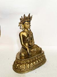 Buddhist Statue Of Shakyamuni Buddha Wearing Crown, [full Gold Plated, Face Painted]