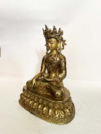 Buddhist Statue Of Shakyamuni Buddha Wearing Crown, [full Gold Plated, Face Painted]