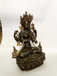 Buddhist Statue Of Chenrezig, [stone Setting, Partly Gold Plated, Chocolate Oxidized]