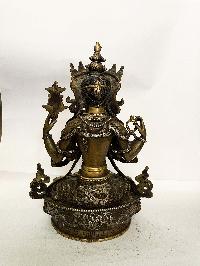 Buddhist Statue Of Chenrezig, [stone Setting, Partly Gold Plated, Chocolate Oxidized]