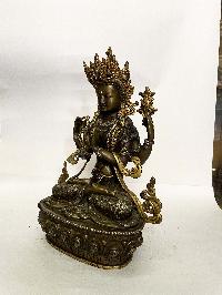 Buddhist Statue Of Chenrezig, [stone Setting, Partly Gold Plated, Chocolate Oxidized]