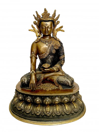 Buddhist Statue Of Shakyamuni Buddha, [partly Gold Plated, Chocolate Oxidized]