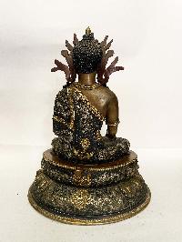 Buddhist Statue Of Shakyamuni Buddha, [partly Gold Plated, Chocolate Oxidized]