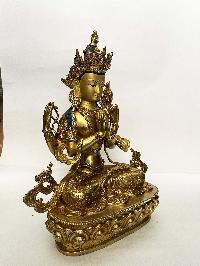 Buddhist Statue Of Chenrezig, [stone Setting, Full Gold Plated, Face Painted]