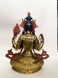 Buddhist Statue Of Chenrezig, [stone Setting, Full Gold Plated, Face Painted]