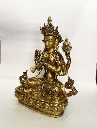 Buddhist Statue Of Chenrezig, [stone Setting, Full Gold Plated, Face Painted]