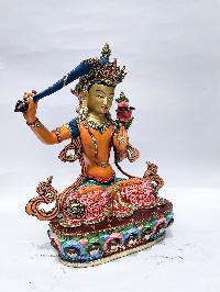 Buddhist Statue Of Manjushri, [traditional Color, Face Painted, Stone Setting]