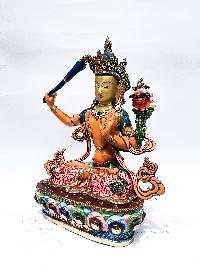 Buddhist Statue Of Manjushri, [traditional Color, Face Painted, Stone Setting]