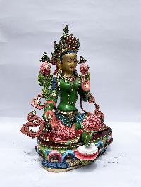 Buddhist Statue Of Green Tara, [stone Setting, Traditional Color, Face Painted]