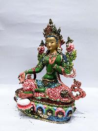 Buddhist Statue Of Green Tara, [stone Setting, Traditional Color, Face Painted]