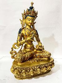 Buddhist Statue Of Vajrasattva, [face Painted, Full Gold Plated, Stone Setting]