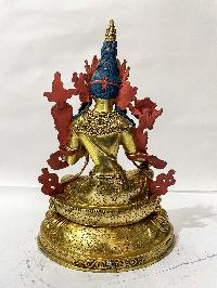 [master Quality], Buddhist Statue Of Green Tara Sitting On Lotus, [full Gold Plated, Stone Setting, Face Painted]