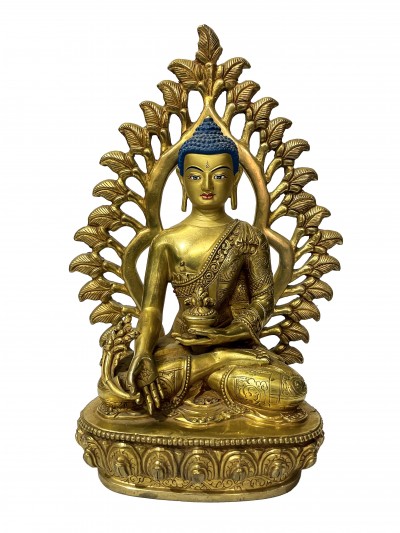 [master Quality], Buddhist Statue Of Medicine Buddha, [full Gold Plated, Face Painted], [rare Find]