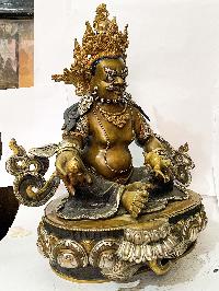 [master Quality], Buddhist Statue Of Yellow Jambhala, [partly Gold Plated With Silver], [rare Find]