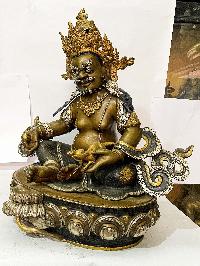 [master Quality], Buddhist Statue Of Yellow Jambhala, [partly Gold Plated With Silver], [rare Find]