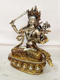 [master Quality], Buddhist Statue Of Manjushri, [gold And Silver Plated], [rare Find]