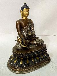 [master Quality], Buddhist Statue Of Medicine Buddha, [chocolate Oxidized, With Silver And Gold, Face Painted]