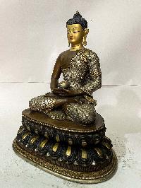 [master Quality], Buddhist Statue Of Amitabha Buddha, [chocolate Oxidized, With Silver And Gold, Face Painted]