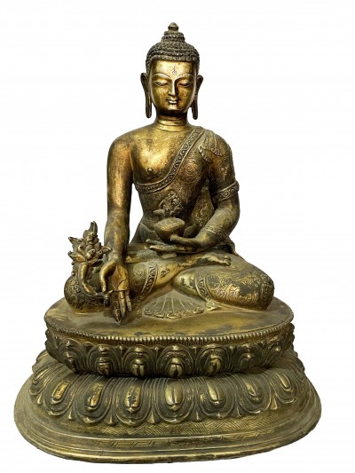 Buddhist Statue Of Medicine Buddha, [full Gold Plated, Antique]