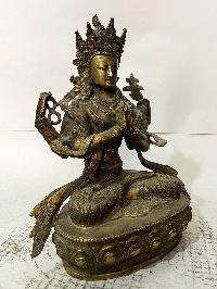 Buddhist Statue Of Chenrezig - Avalokitesvara [full Gold Plated, Antique], [rare Find]