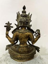 Buddhist Statue Of Chenrezig - Avalokitesvara [full Gold Plated, Antique], [rare Find]